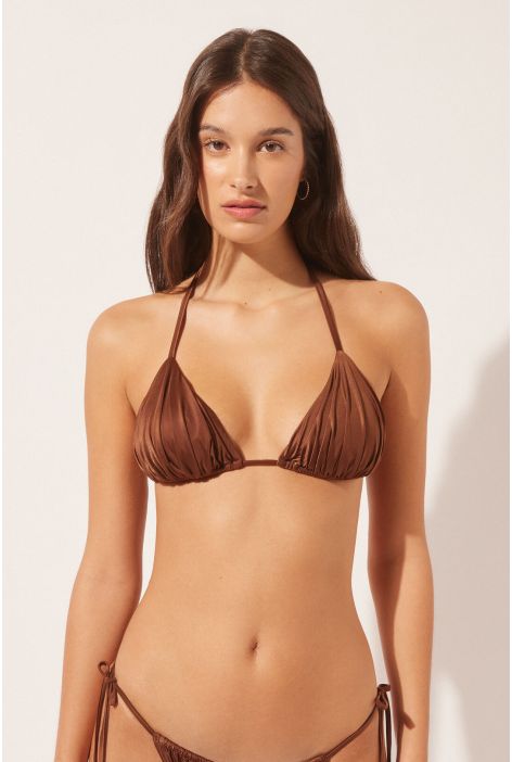 Haut De Maillot Triangle Rembourrage Amovible Shiny Satin Marron