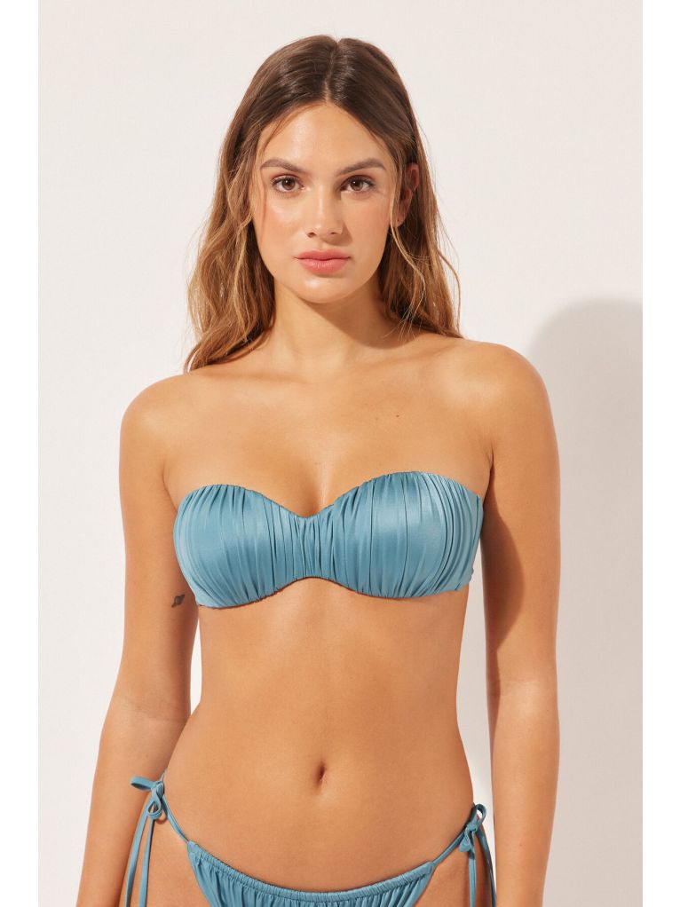 Haut De Maillot Bandeau Rembourre Progressif Shiny Satin Bleu Ciel